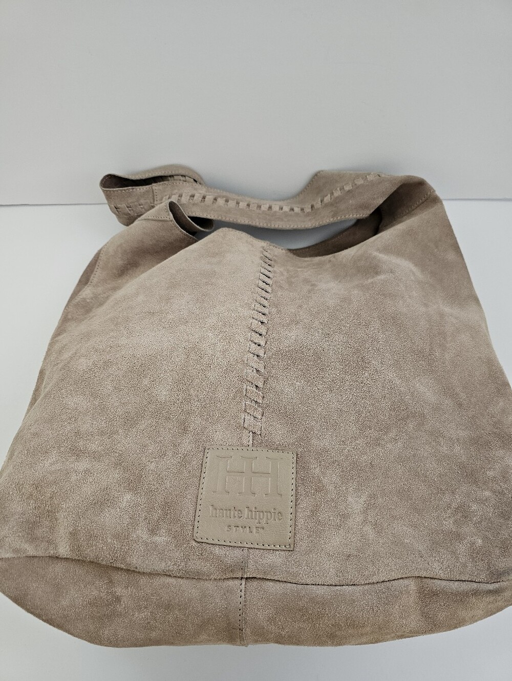 Haute Hippie Style Beige Genuine Suede Leather Slouchy Shoulder Bag Handbag - Picture 4 of 13